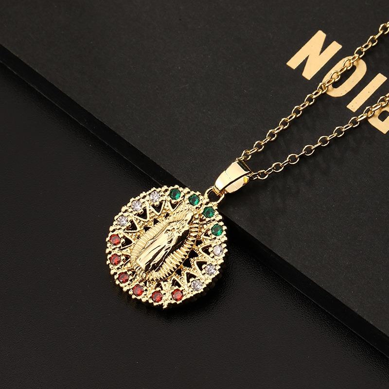 European and American Fashion Micro inlaid Color Zircon Pendant Women's Jewelry Virgin Mary Necklace