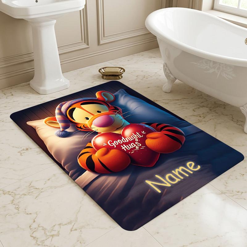 Custom Name Winnie Pooh Party Living Room Non-Slip Area Rug Soft Carpet for Bedroom Kids Playroom Sofa Office Home Decor Doormat
