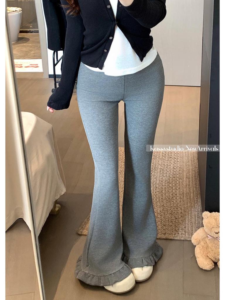 Lace Patchwork Micro Flare Pants - Spring 2026 New Arrival, Slimming Versatile Korean Style for Women