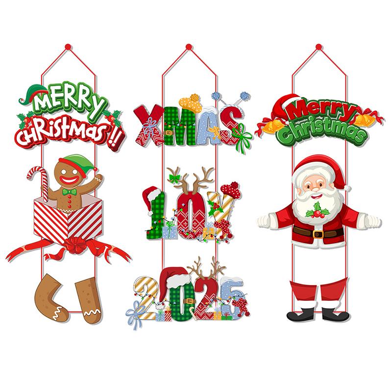 Christmas Porch Door Hanging Banner Christmas Paper Door Decorative Flags Xmas Welcome Sign For  Year Porch Door Banner