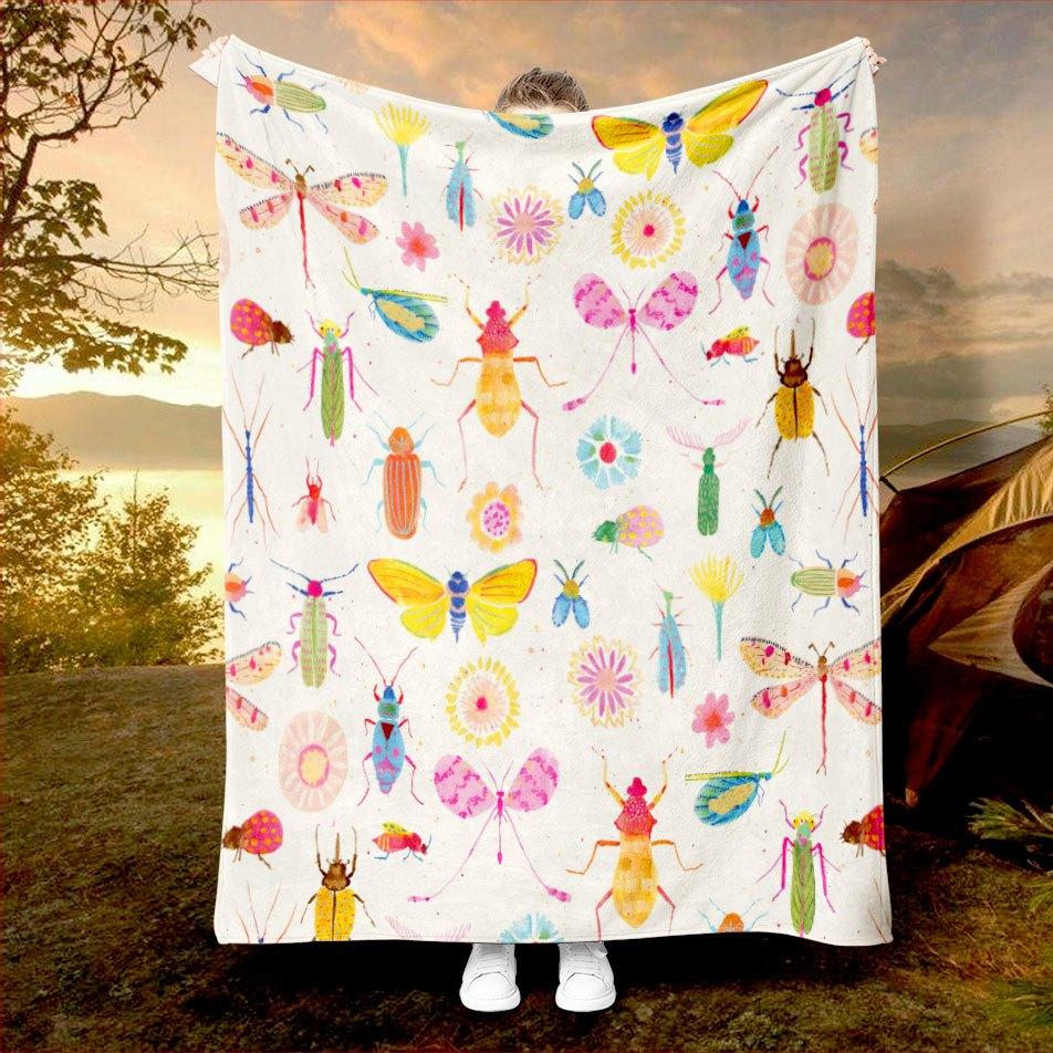 

Botanical Insect Garden Blanket Reversible Flannel Throw for Nature Lovers AllSeason Comfort Wildlife Wonder Gift 75x100cm (30x40inch)