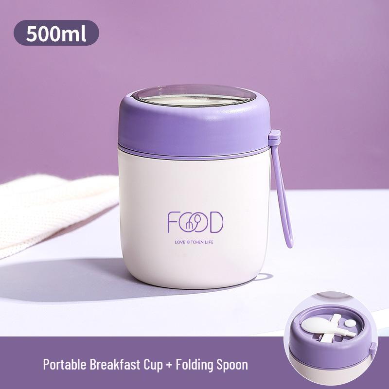 Nuovo Stile 2023 Tazza Termica Portatile con Coperchio, Cucchiaio e Manico per Ragazze - Ideale per Colazione, Porridge, Zuppa e Latte di Soia