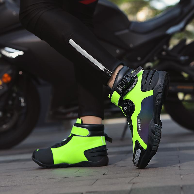 Stivali da moto in pelle unisex 37-46 Scarpe da equitazione anti-collisione antiscivolo con pulsante di rotazione di grandi dimensioni