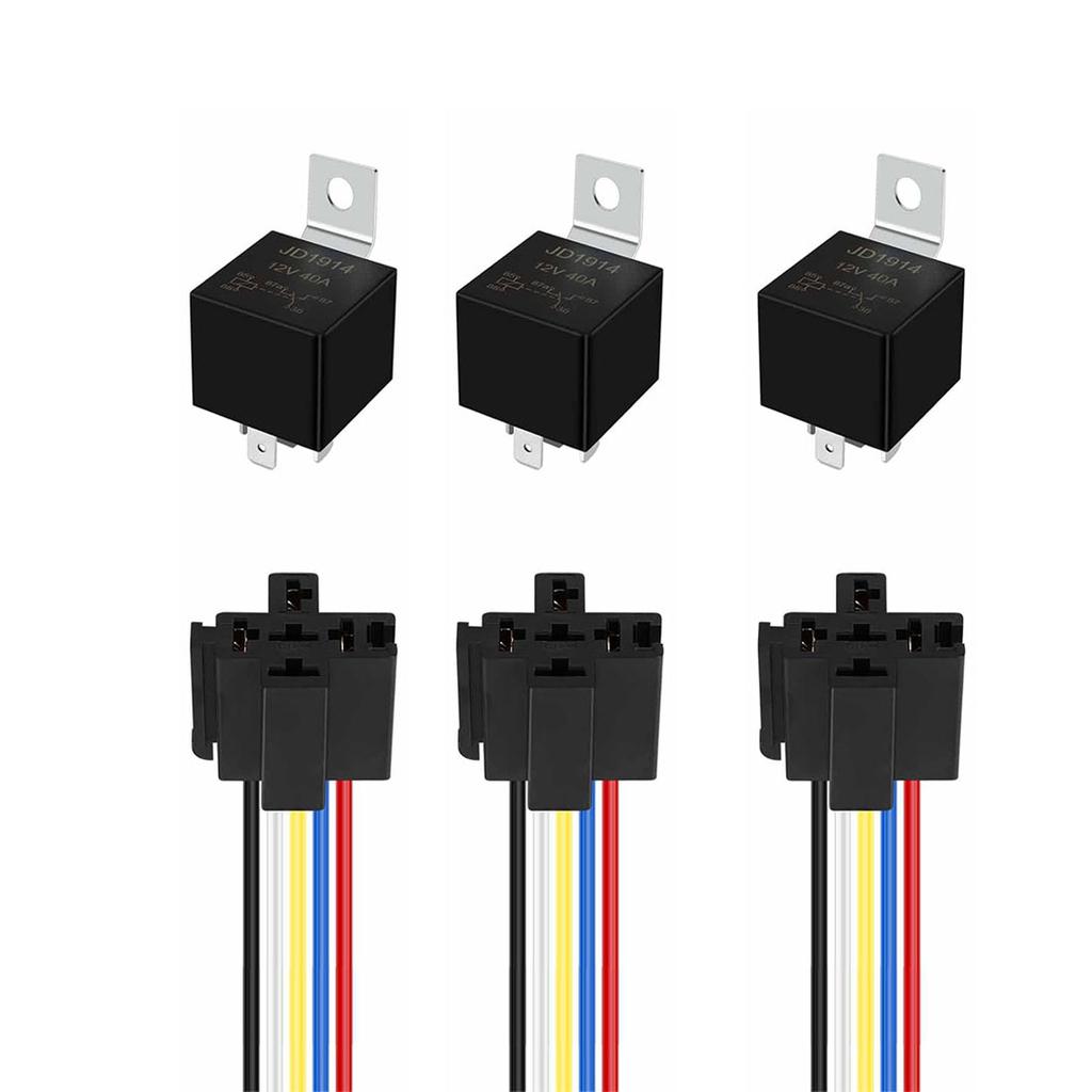 3/5PCS 5PIN 12V Relay with Harness,40AMP 12 Volt Relay Automotive Relays with Relay Socket and Wiring Harness SPDT Relay Switch Relays 5