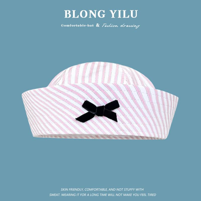 Sailor Hat With Bow Mesh Breathable Cotton For Summer And Spring Wear