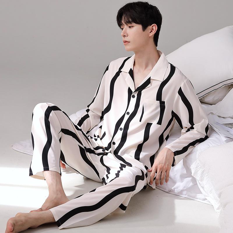 2026 Men's Ice Silk Summer Pajamas: Short Sleeve, Lightweight Homewear for Teen Boys