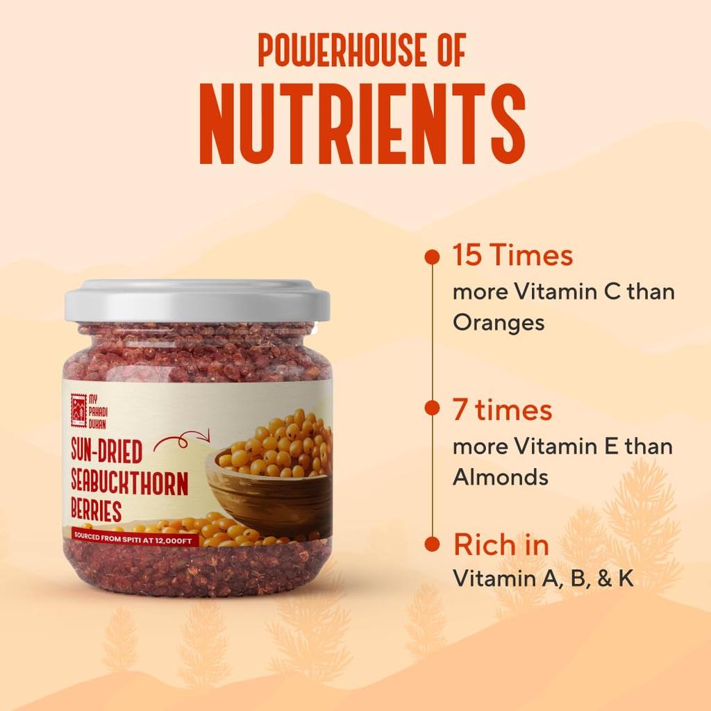 My Pahadi Dukan Himalayan Sea Buckthorn Berries 80g Sun Dried Wild Superfood Rich In Omega Fatty Acids Vitamin C Tangy
