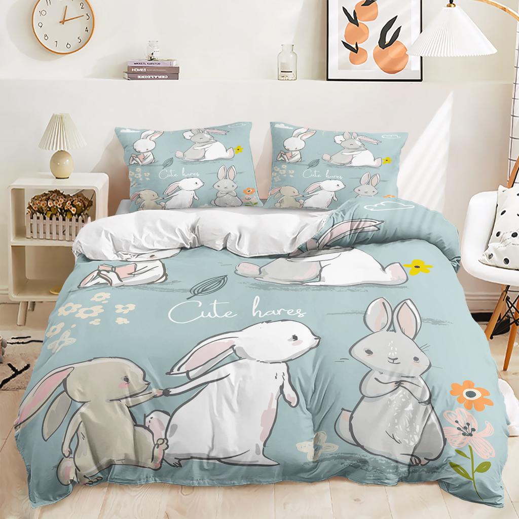 Three-Piece Bunny Cartoon Children'S Quilt Cover Digital Printing Kit Bedding