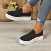 Women's Wide Width Platform Slip-On Sneakers - Round Toe Casual Skate Shoes for Fall, Chunky Sole Fashion Shoes