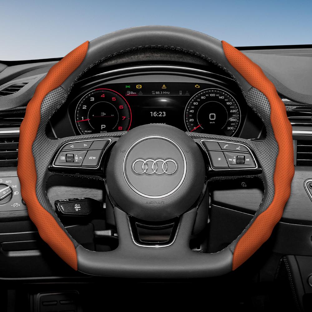 Funda para Volante para Audi, Diseño Deportivo Ondulado, Cuero Transpirable, Segmentada, Antideslizante, Absorbente de Sudor, Funda Protectora A4 B8