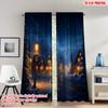 2pcs 2D Flat Printing Christmas Curtains Cozy Winter Village Snowy Mountain Digital Printed Polyester Drapes Festive Wall Decor