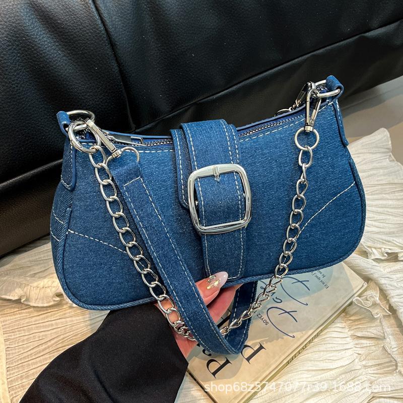 High-end Denim Canvas Underarm Bag Women's Fashion Chain Shoulder Crossbody Bag 2025 New Versatile Shoulder Bag