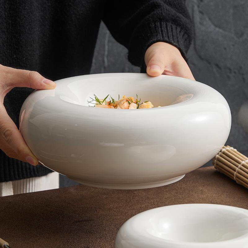 Artistic Cuisine White Tableware Heated Buffet Platter High-End El Restaurant Featured Cold Dishes  Plate Quality
