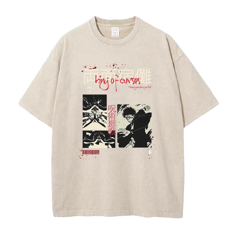 Ryomen Sukuna Print Tshirt Jujutsu Kaisen Manga T Shirt Men Women Wash Cotton Tee Top Summer Short Sleeve Loose Tshirt Clothing