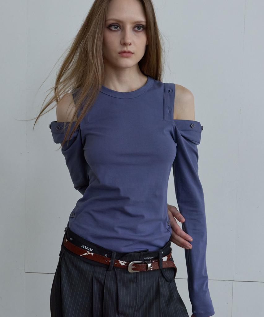 HERETIC Button Cut-Off T-Shirt / Purple-Navy