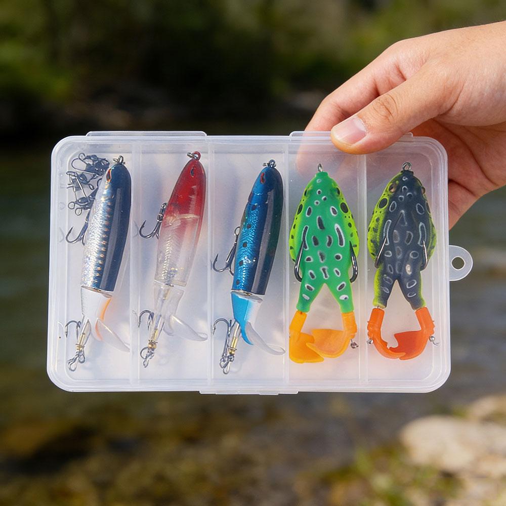5 pezzi Esca Topwater Popper Elica Topwater Esca Artificiale Hard Crankbait Wobbler Coda Rotante Attrezzatura da Pesca