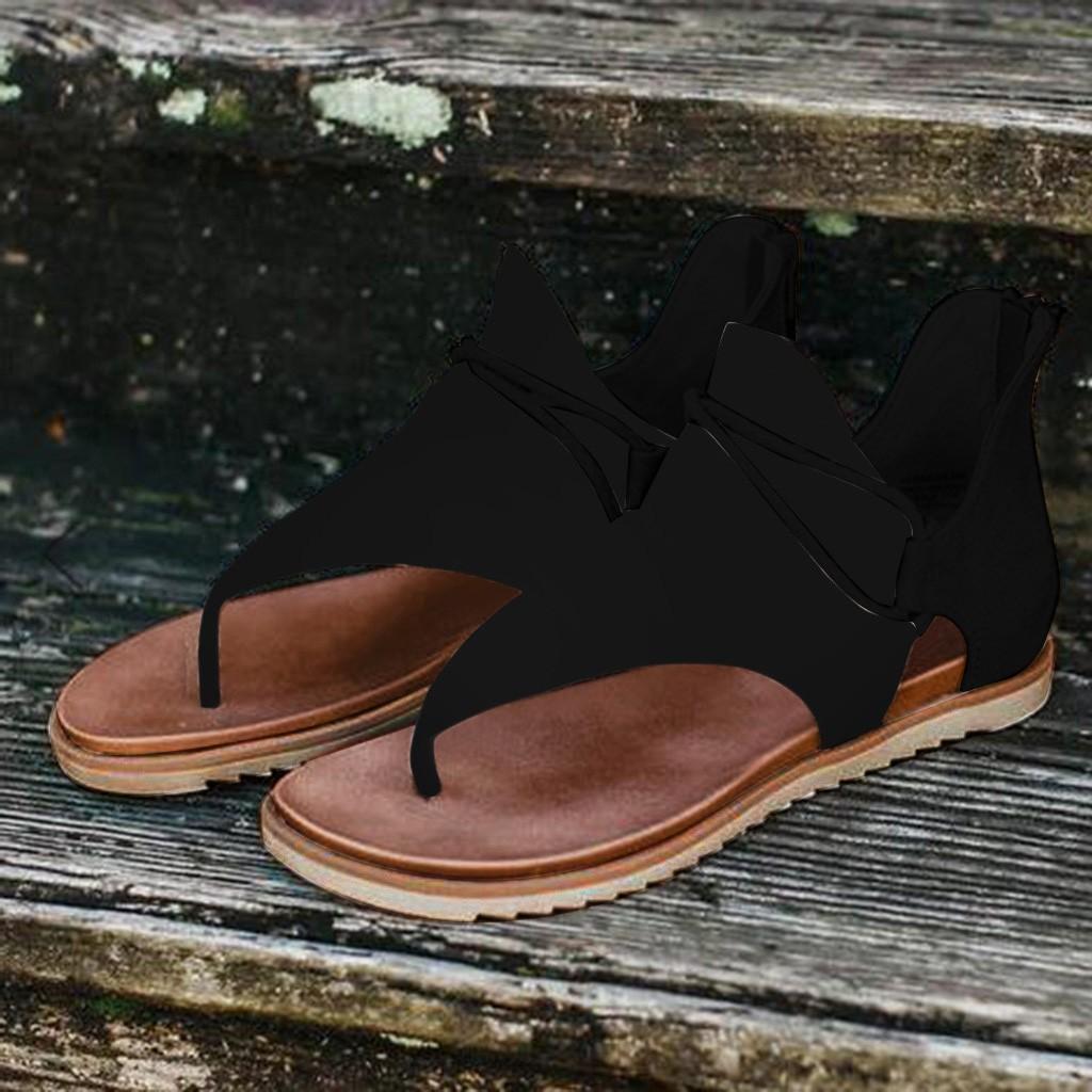 Women Summer Clip-Toe Shoes Zipper Comfy Sandals Flats Lady Casual Beach Sandals