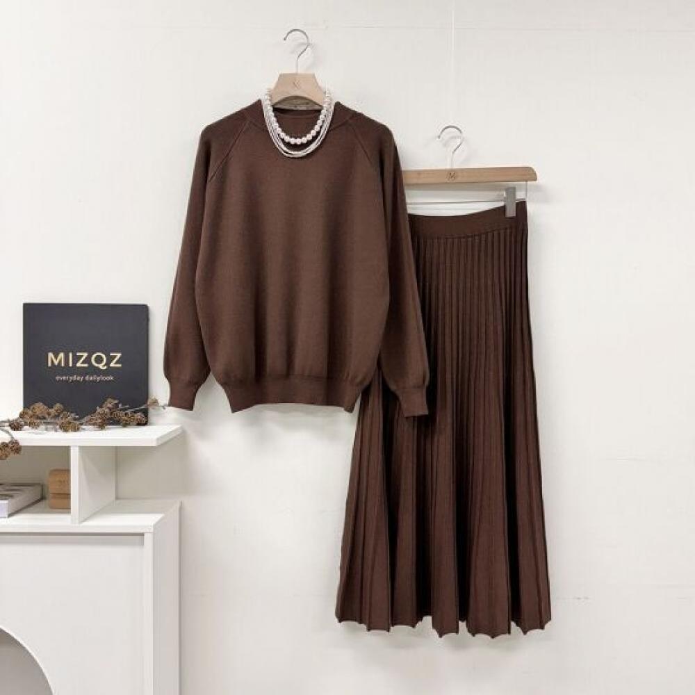 Mizqz Knit Two Piece Pleated Skirt Set 4 Colors
