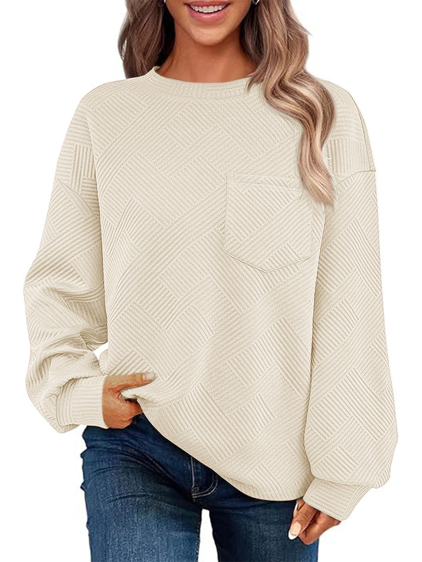 2025 cross-border Amazon autumn and winter knitted jacquard crew neck textured jacket sweater pullover top sweater warm women S