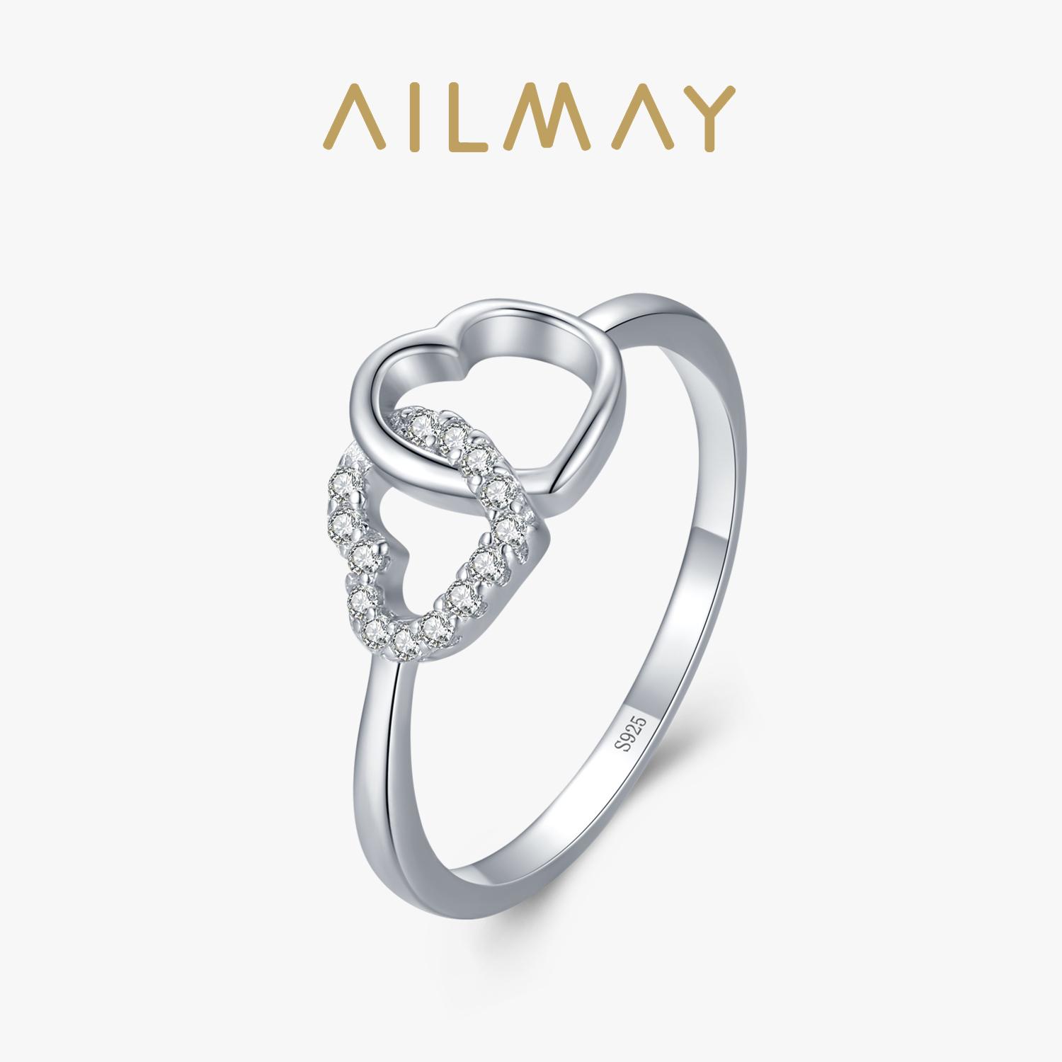 

Ailmay Simple 925 Silver Sweet Heart to Heart Ring For Women Fine Wedding Fashion Jewelry 9