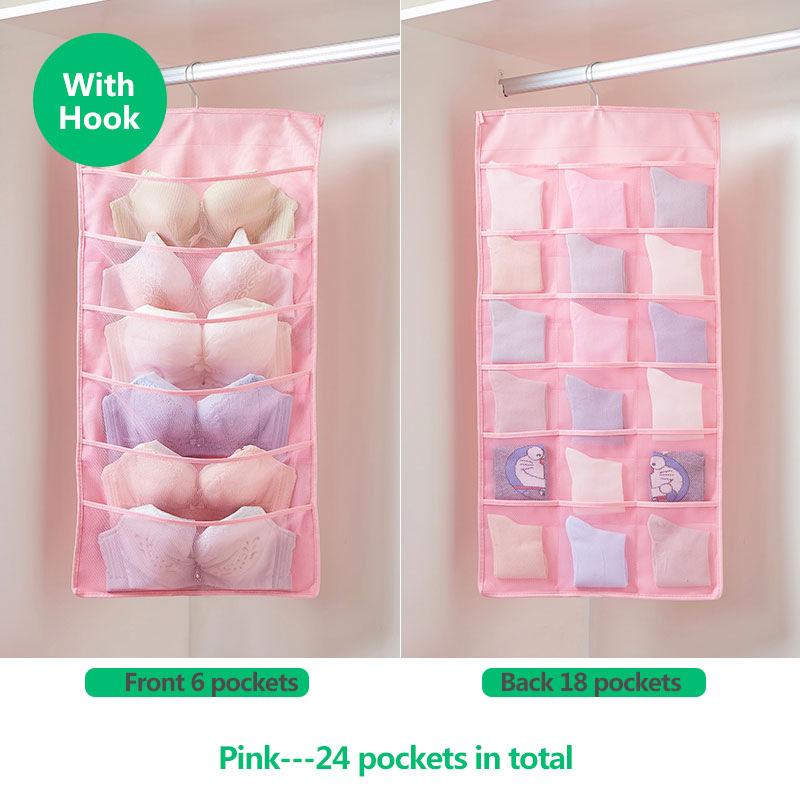 

Сумка для хранения нижнего белья Настенная подвесная сумка Сумка для хранения бюстгальтера и носков Шкаф для общежития Подвесная ткань для хранения Артефакт Пыленепроницаемая сумка для хранения 6+18pockets розовый
