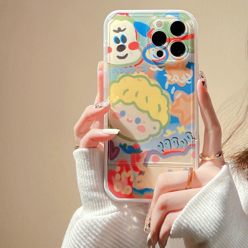 Cartoon Couple Doodle 15 Suitable for IPhone 13 Promax IPhone Case 14 Invisible Bracket 16 Soft Cover XR