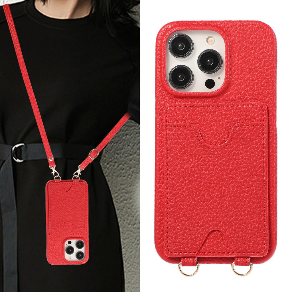 Long Lanyard Vertical Cards Solt Leather Wallet Case For iPhone 15 Pro Max 14 Plus 13 Mini 12 11 7 SE 2022 Crossbody Skin Cover