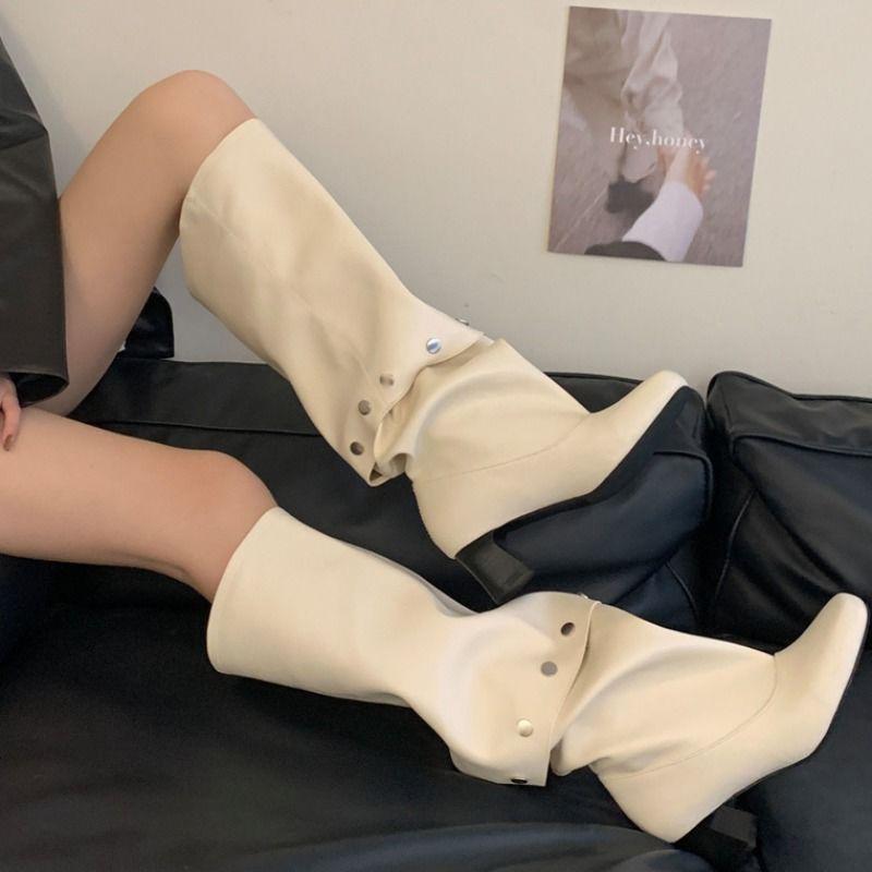 Fashion But Knee Removable Two-wear Long Boots Autumn and Winter New Thin Thick Heel Rivet High Push Boots Short Boots