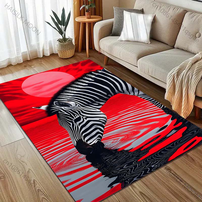 Red Zebra Drinking Water Print Carpet for Bedroom Living Room Bedside Sofa Floor Mat Modern Home Decor Area Rug Large Size