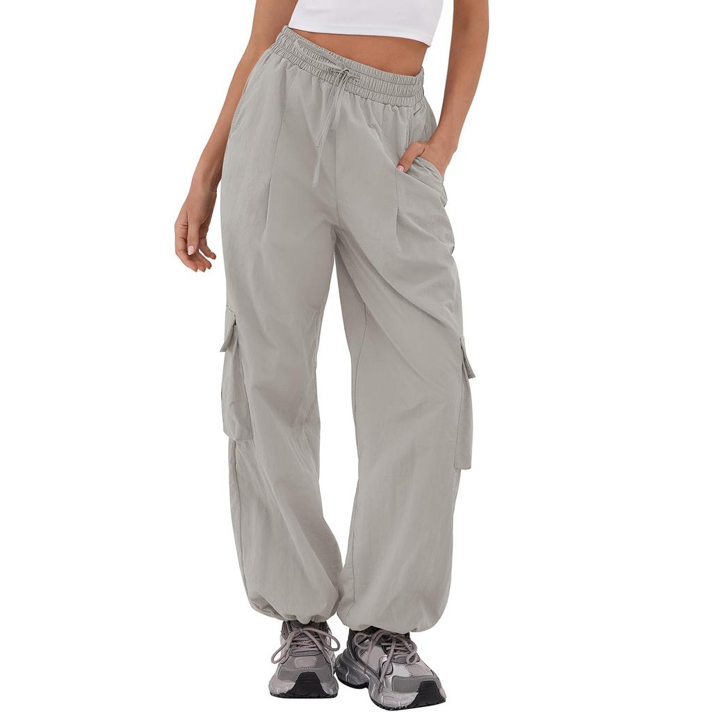 Cargo Pants For Women High Waisted Casual Pants Baggy Wide Leg  With 6 Pockets Drawstring