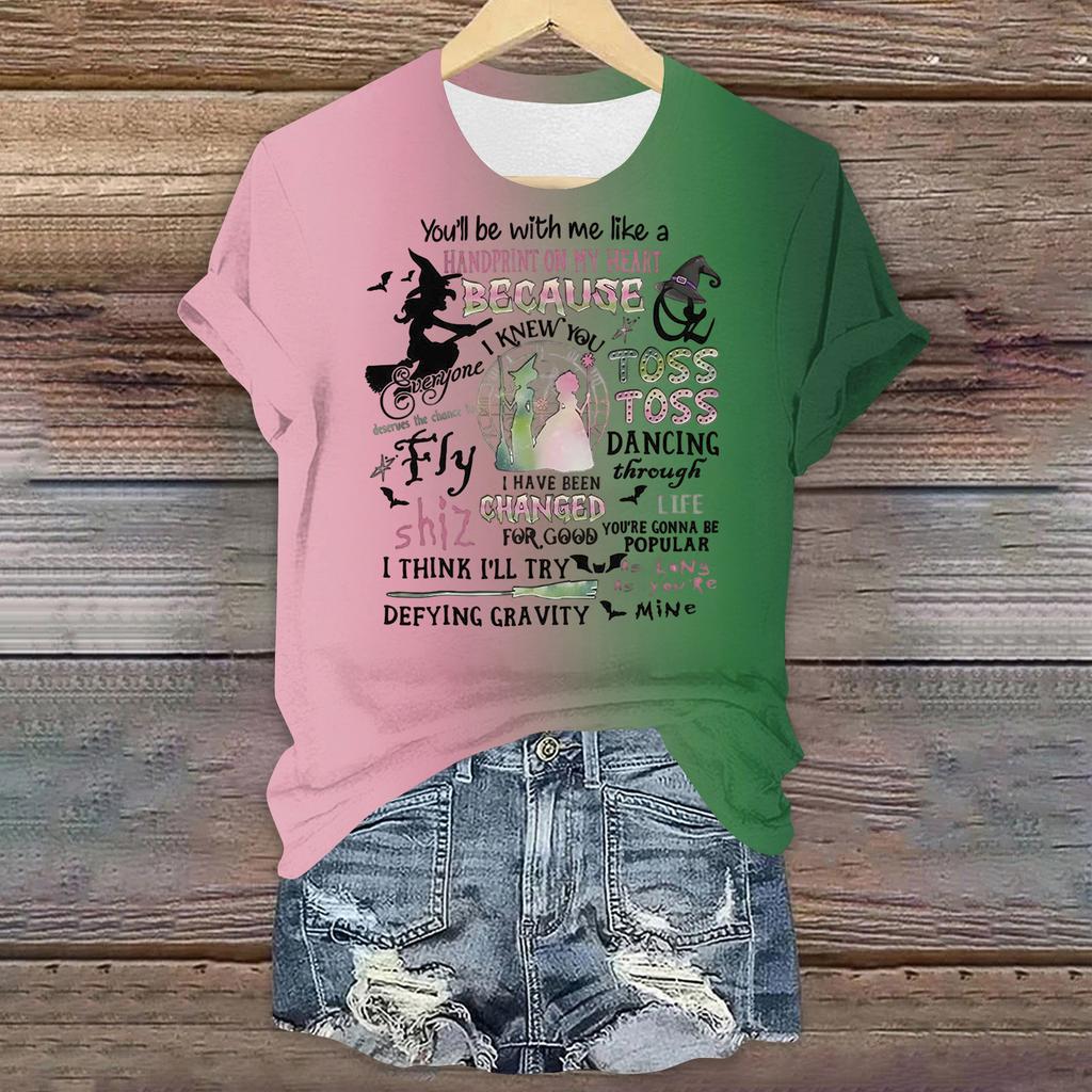 Damen Casual Bedrucktes T-Shirt Rundhals Pullover Kurzarm Top