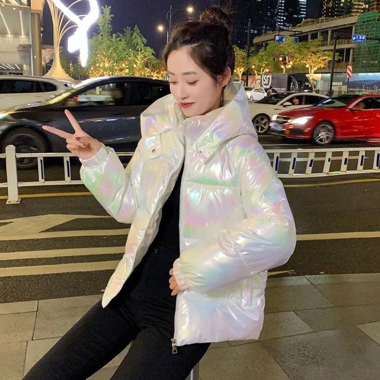 New Glossy Down Cotton Padded Parka Winter Coat Women Long Sleeves Casual Snow Wear Jacket Female