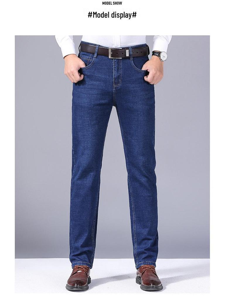 Men’s Dad Style Stretch Jeans - Casual Straight-Leg Pants for Spring and Autumn.