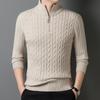 Pulover bărbătesc tricotat în stil coreean cu fermoar pe jumătate - Pulover casual la modă cu mânecă lungă