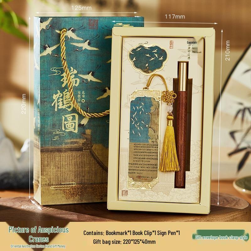 JINGRUIXIANG Dunhuang Auspicious Crane Metal Bookmarks (2-Pack)