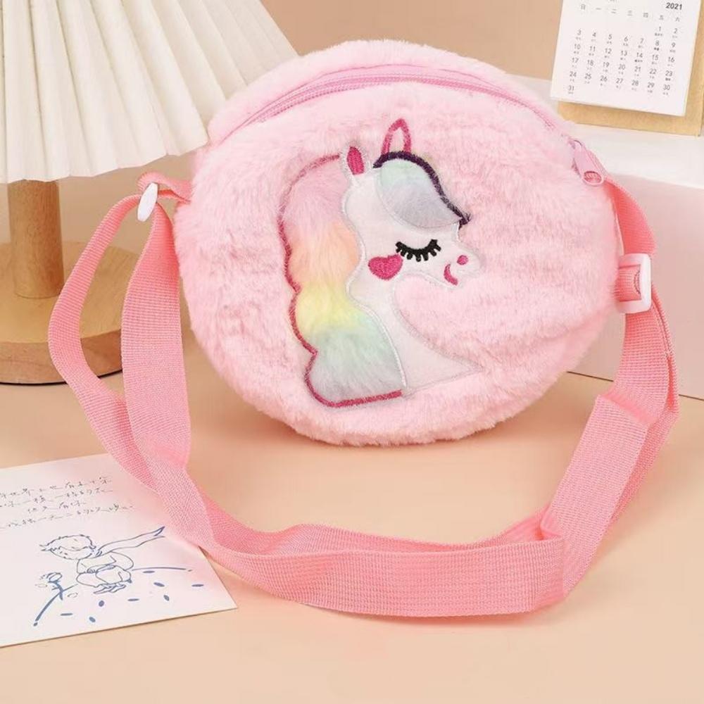 

Cute Unicorn Round Kids Plush Bag Adjustable Strap Cartoon Crossbody Storage Bag for Children Shoulder Bag Colorful Small Purse