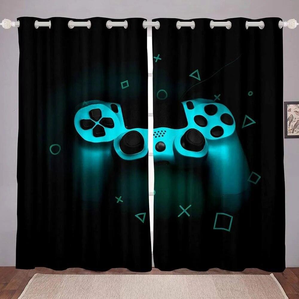 

3D Print Video Game Retro Controller Curtains 2PCS Blackout Window Drapes For Living Room Bedroom Home Decor W50xH130(CM)x2PCS-Rod pocket