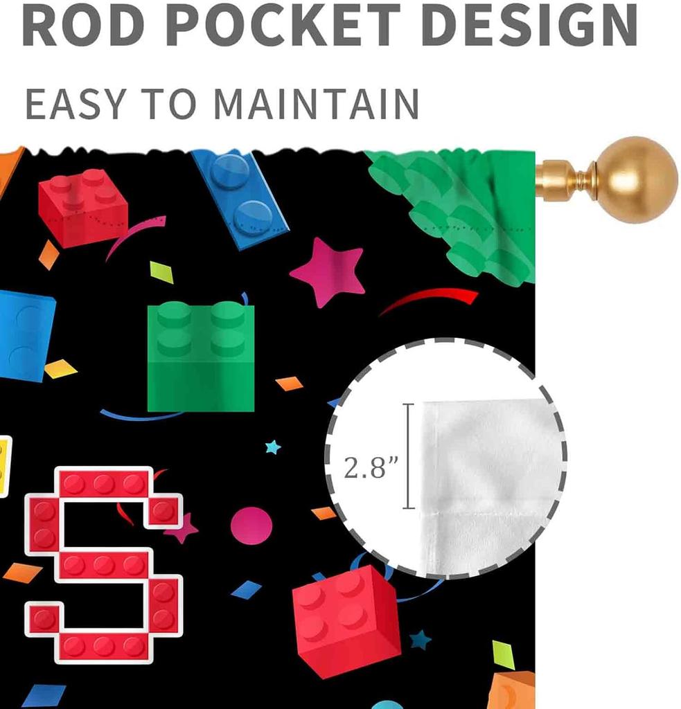 Kids Boys Curtains For Bedroom,Colorful Building Blocks Toys Plastic Brick Toy Pattern Abstract Contour Printed Blackout Drapes