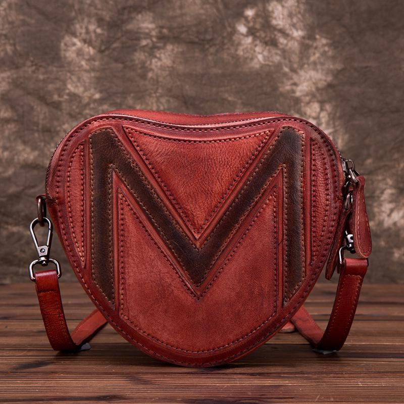 Pravá kůže ve tvaru srdce Dámské kabelky Vintage kabelky přes rameno Módní dámská večerní kabelka Crossbody Messenger kabelky Peněženka GZW