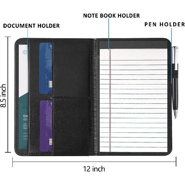 A5 Padfolio Business Portfolio Folder,Junior Size Document Folder Organizer, Padfolio with Interior Pocket and Pen Loop, 5 x 8 Writing Pad Included