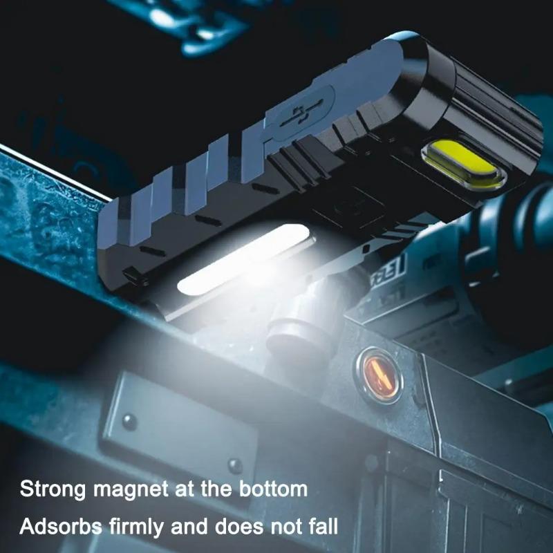 Ultra Bright LED Flashlight USB Rechargeable EDC Pocket Torch with 180°  Rotating Head Mini Magnetic Outdoor Emergency Work Lamp