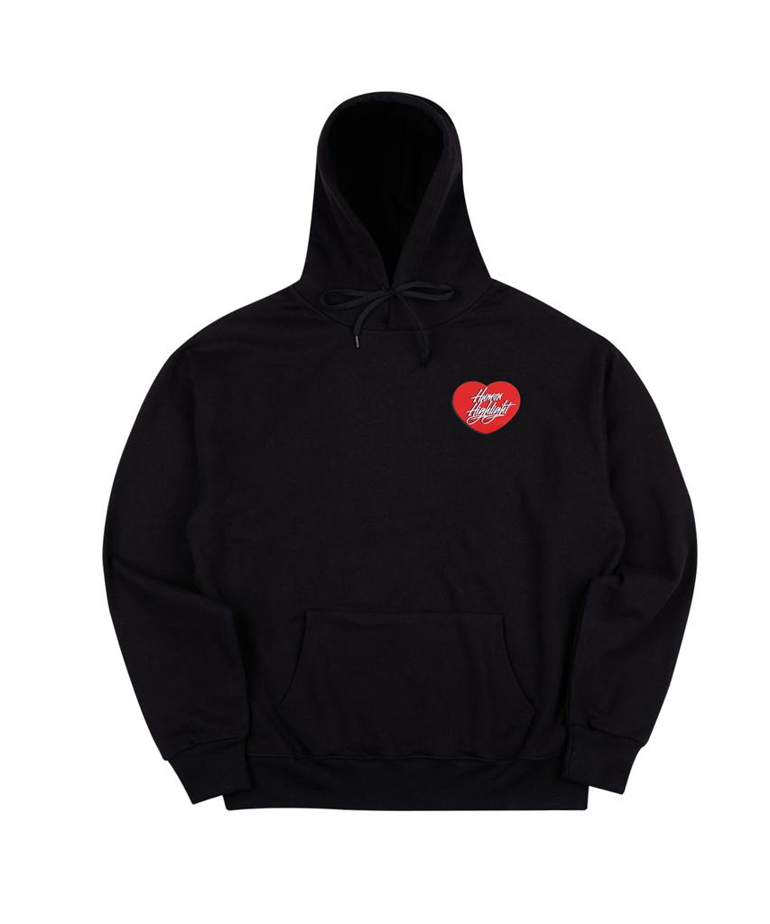 Human Highlight Small Heart Hoodie Black Red