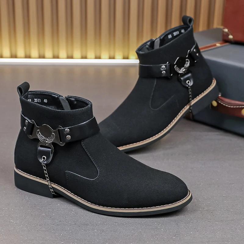 Fashion British Style Casual leather Men Flat Designer Walking Boots Fashion Retro Brand Boots Plus Size 38-48Comfy Leather Desert Boots