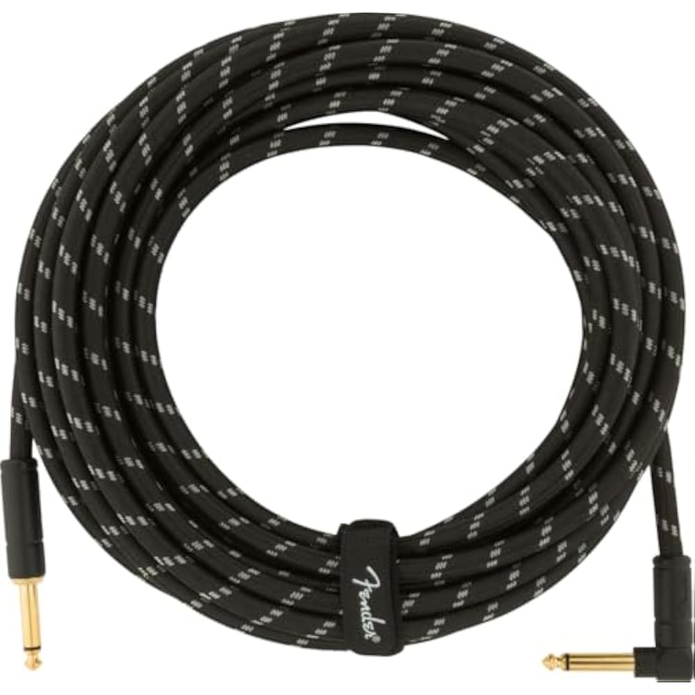 Fender Shield Cable Deluxe Series Instrument Cable, Straight/Angle, 25', Black Tweed 08