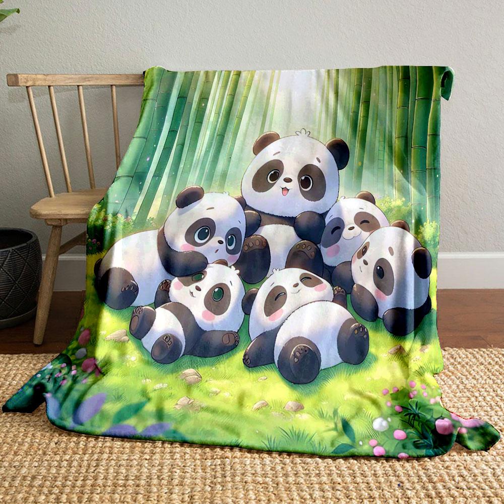 Cute Pandas Relaxing In Bamboo Forest Print Blanket Soft and Cozy Perfect for the Living Room Bed Sofa or a Nap,gift