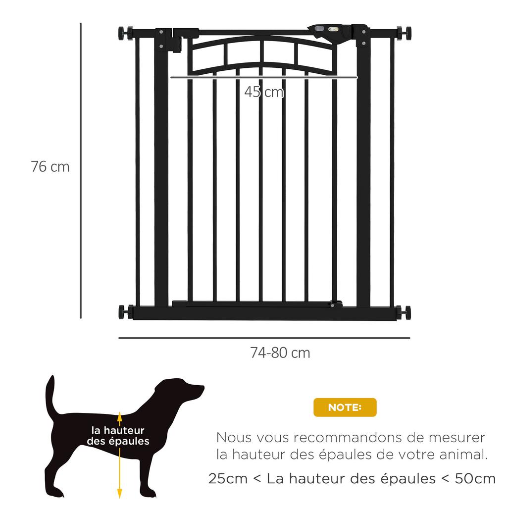 Dog Safety Gate Extendable Stair Gate Double Locking 74-80 X 76 Cm Black