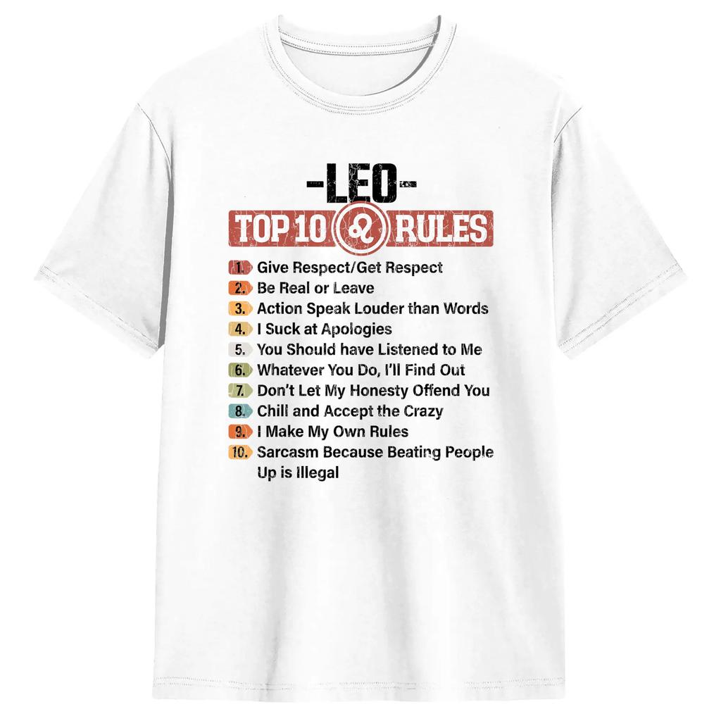Leo Zodiac Birthday Gift Top 10 Rules Of Leo Gift Funny TShirts Funny Tees Short Sleeve Round Neck T-Shirts Pure Cotton Tops