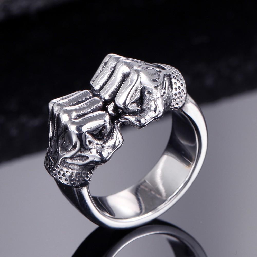Personality Strength Double Hand Heavy Fist Attack Vintage Ring Adjustable Opening Men S Copper Ring Luxury Designer Zircon resizable
