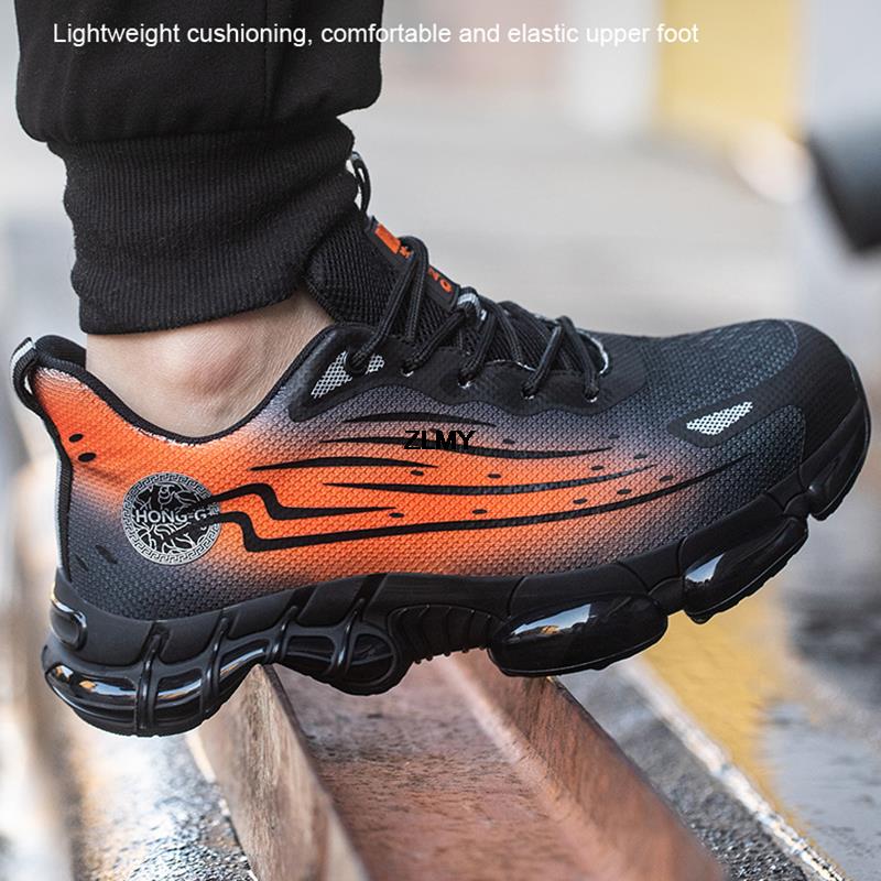 Fashion Men Air Cushion Sport Safety Shoes Fashion Steel Toe Sneakers Anti-smash Anti-puncture Protective Shoes Man Safety Work Boots