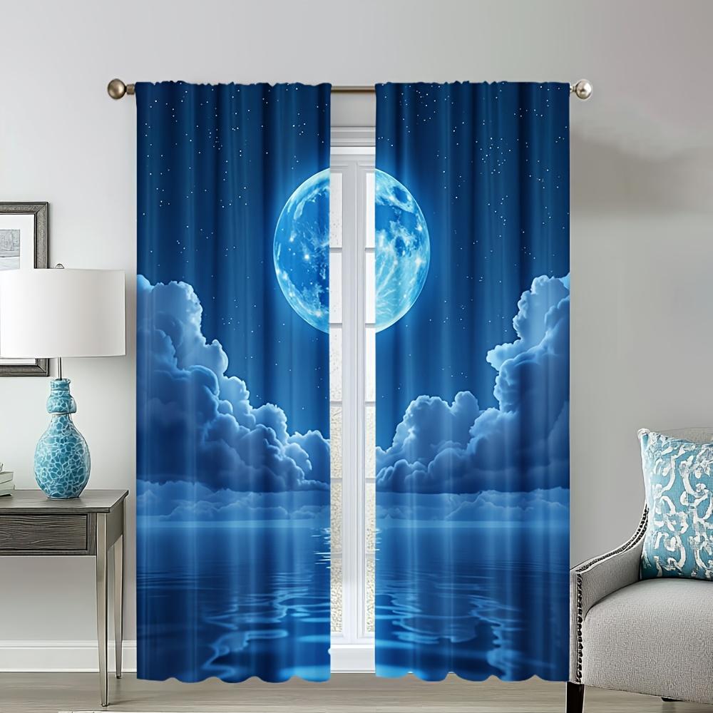 Flat Printing Ocean Starry Design Theme Doorway Curtain Lightweight Perfect Creating Serene Atmosph With Rod Pocket Polyester